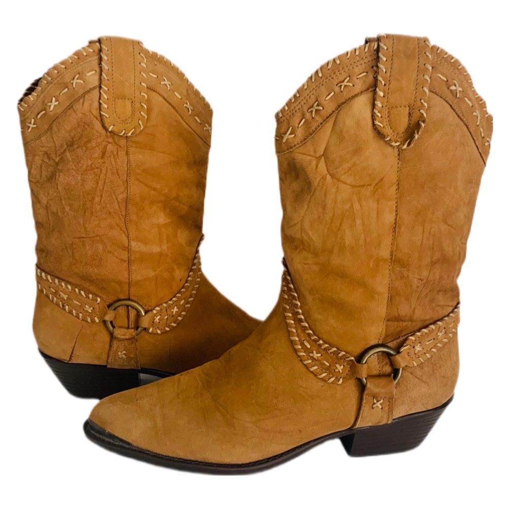 Chic Tan Heeled All Leather Upper Boots with Stitch Detailing